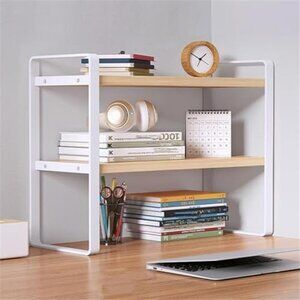White Desktop Organizer Shelf Office Storage Rack Adjustable Desk Bookshelf Shel